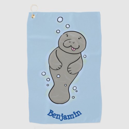 Cute baby manatee with bubbles illustration  golf towel
