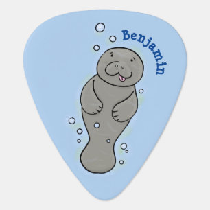 Cute baby manatee with bubbles illustration guitar pick