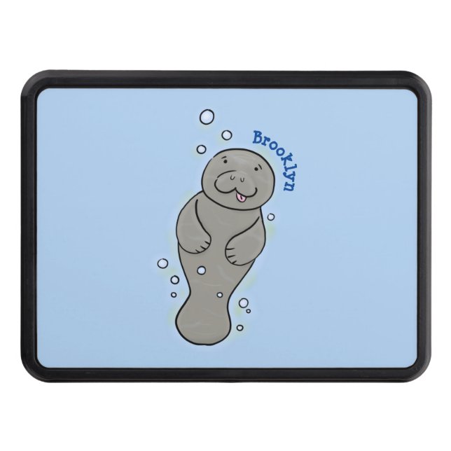 Cute baby manatee with bubbles illustration hitch cover (Front)