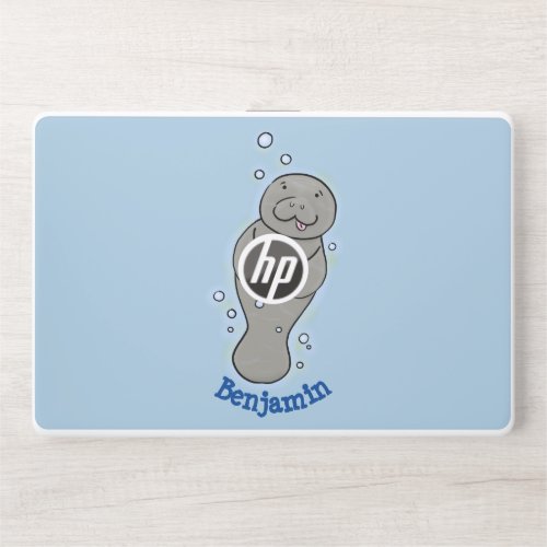 Cute baby manatee with bubbles illustration HP laptop skin