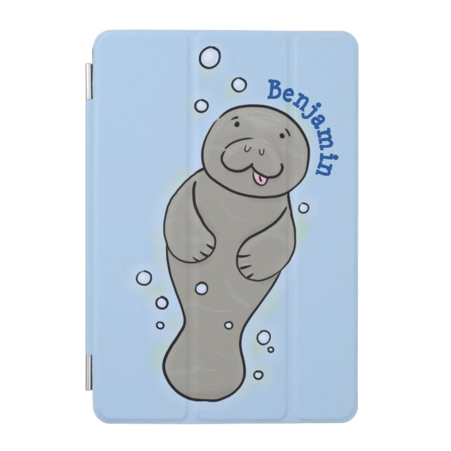 Cute baby manatee with bubbles illustration iPad mini cover (Front)