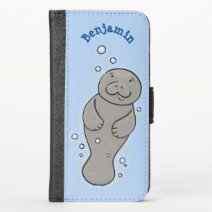 Cute baby manatee with bubbles illustration iPhone x wallet case