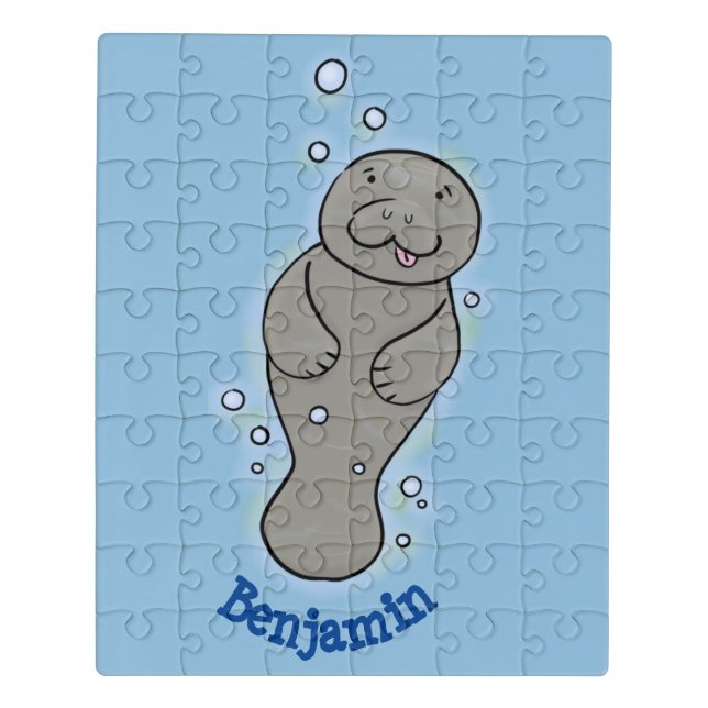 Cute baby manatee with bubbles illustration jigsaw puzzle (Puzzle Vertical)