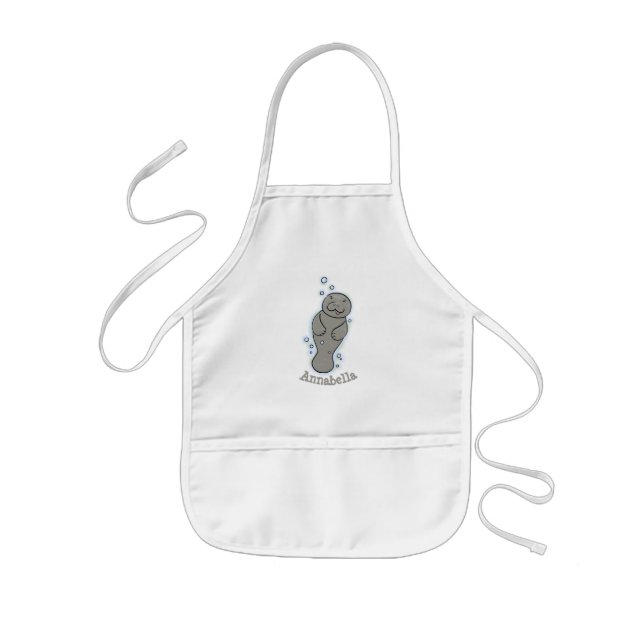 Cute baby manatee with bubbles illustration kids' apron (Front)