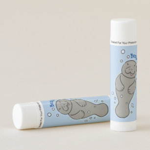 Cute baby manatee with bubbles illustration lip balm