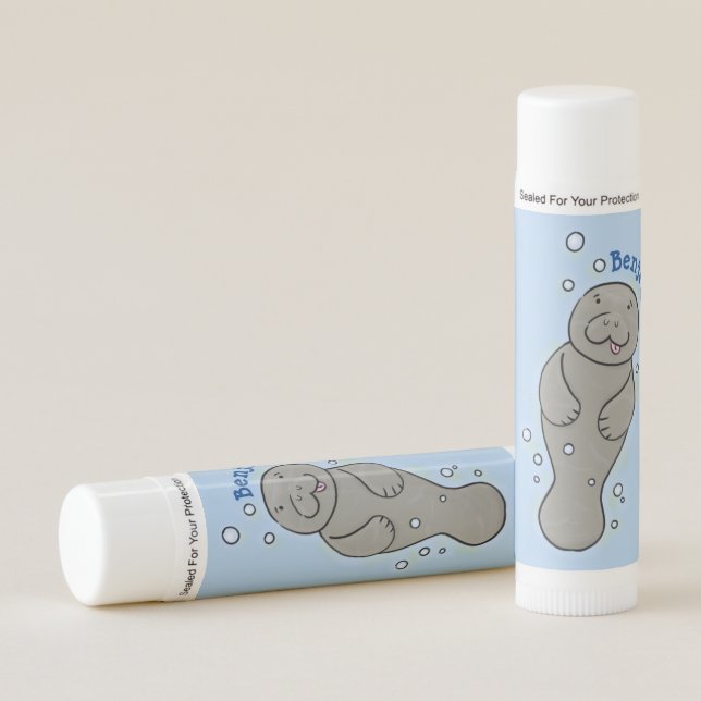 Cute baby manatee with bubbles illustration lip balm (Front)