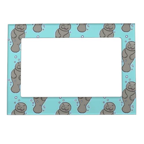 Cute baby manatee with bubbles illustration magnetic frame