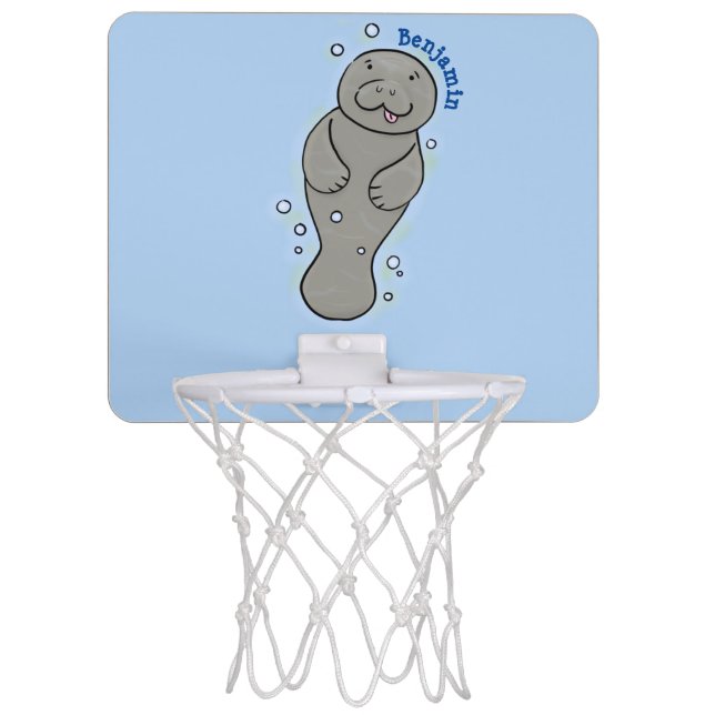 Cute baby manatee with bubbles illustration mini basketball hoop (Front)