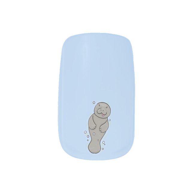 Cute baby manatee with bubbles illustration minx nail art (Left Thumb)