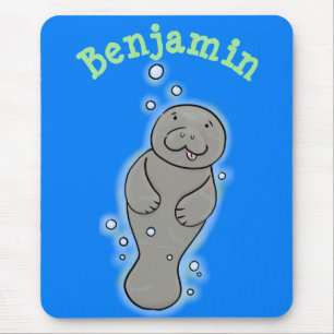 Cute baby manatee with bubbles illustration mouse pad