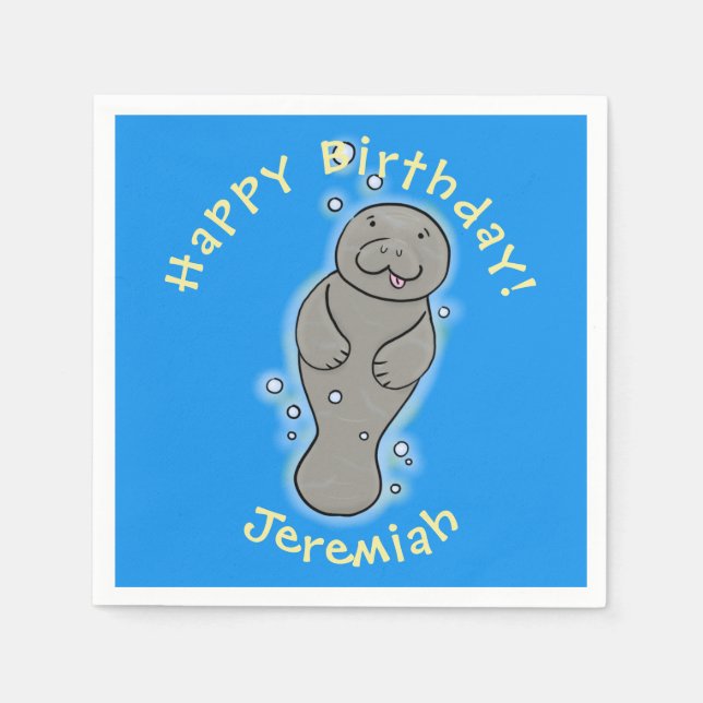 Cute baby manatee with bubbles illustration napkins (Front)