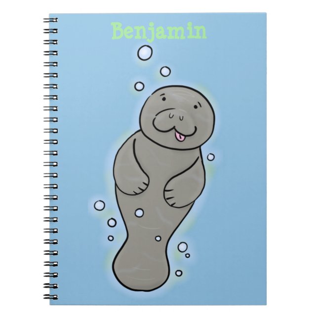 Cute baby manatee with bubbles illustration notebook (Front)