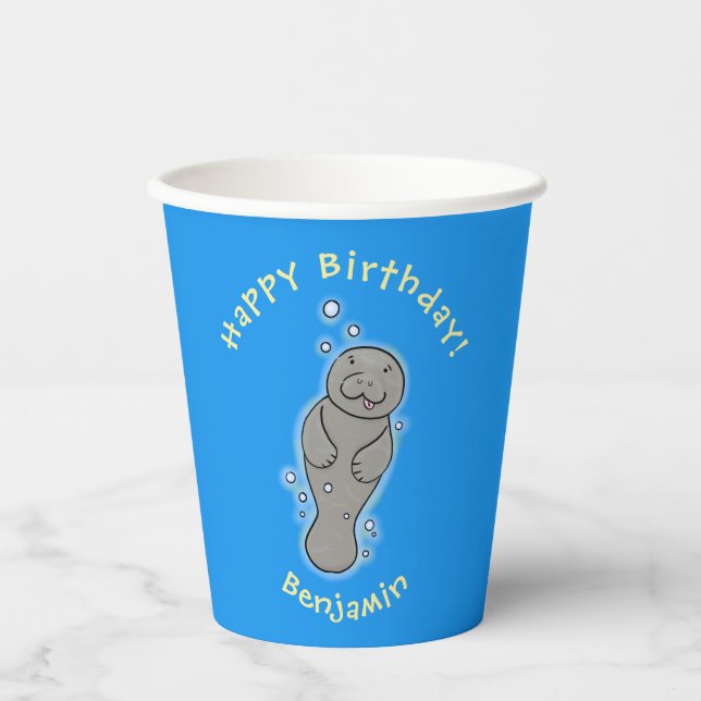 Cute baby manatee with bubbles illustration paper cups (Front)