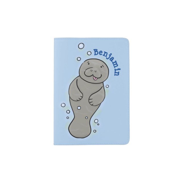 Cute baby manatee with bubbles illustration passport holder (Front)