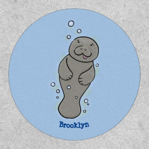 Cute baby manatee with bubbles illustration patch