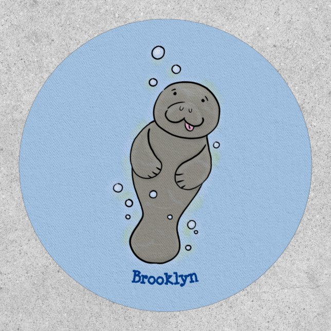 Cute baby manatee with bubbles illustration patch (Front)