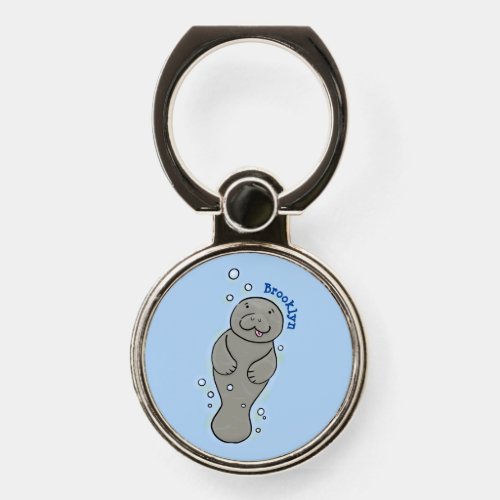 Cute baby manatee with bubbles illustration phone ring stand