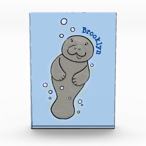 Cute baby manatee with bubbles illustration photo block