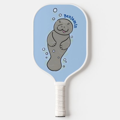 Cute baby manatee with bubbles illustration  pickleball paddle