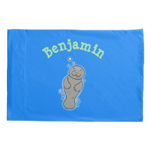Cute baby manatee with bubbles illustration pillow case