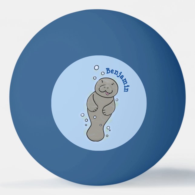 Cute baby manatee with bubbles illustration ping pong ball (Front)