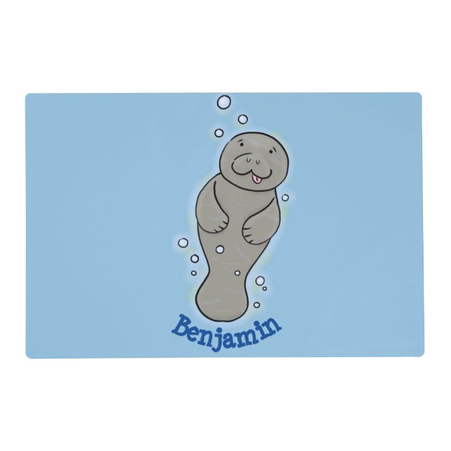 Cute baby manatee with bubbles illustration placemat (Front)