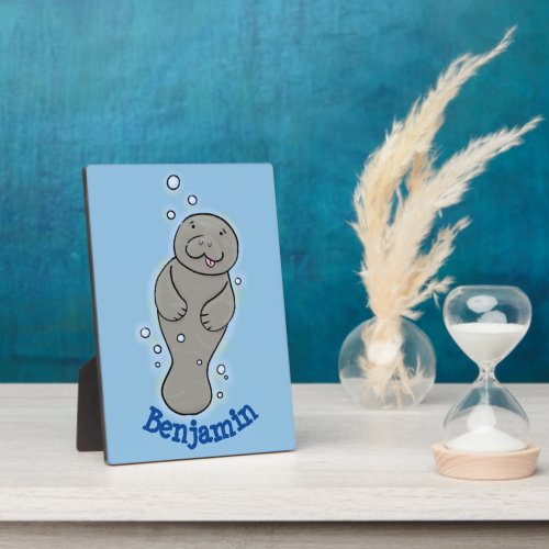 Cute baby manatee with bubbles illustration plaque