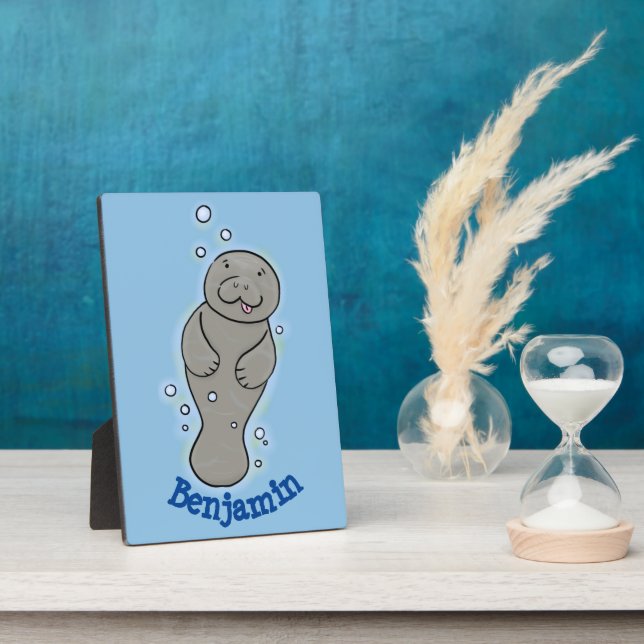 Cute baby manatee with bubbles illustration plaque (Side)