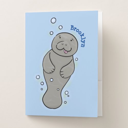 Cute baby manatee with bubbles illustration pocket folder