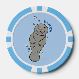 Cute baby manatee with bubbles illustration poker chips