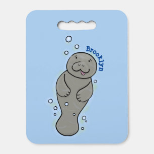 Cute baby manatee with bubbles illustration seat cushion