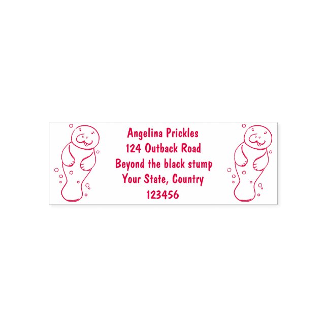 Cute baby manatee with bubbles illustration self-inking stamp (Design)