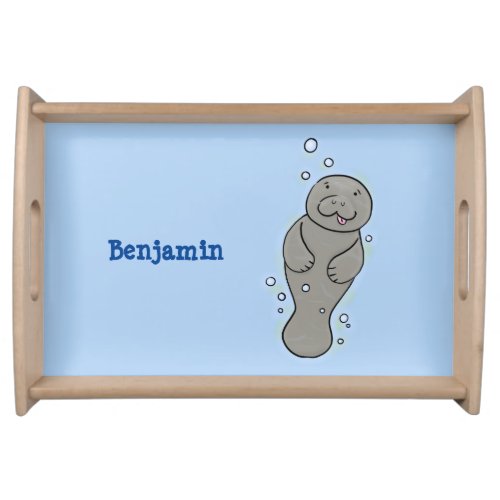 Cute baby manatee with bubbles illustration serving tray