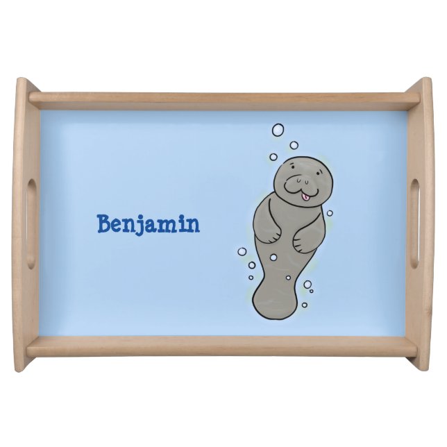 Cute baby manatee with bubbles illustration serving tray (Front)