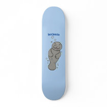 Cute baby manatee with bubbles illustration skateboard