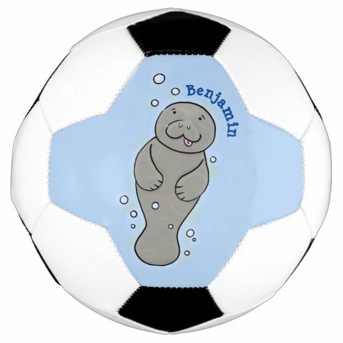 Cute baby manatee with bubbles illustration soccer ball