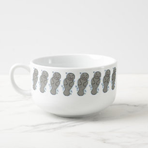 Cute baby manatee with bubbles illustration soup mug