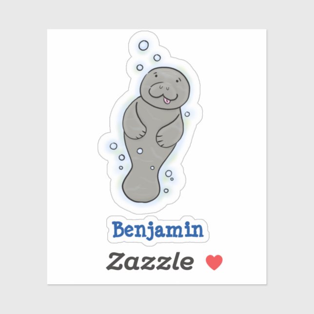 Cute baby manatee with bubbles illustration sticker (Sheet)