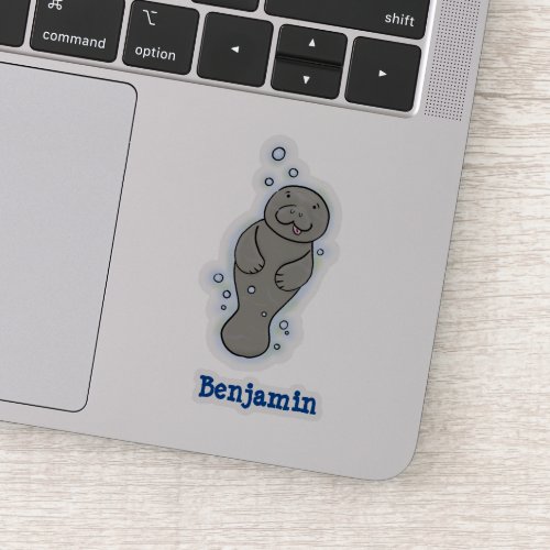Cute baby manatee with bubbles illustration sticker