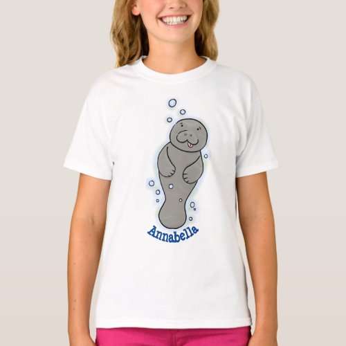 Cute baby manatee with bubbles illustration T_Shirt