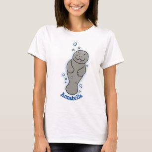 Cute baby manatee with bubbles illustration T-Shirt