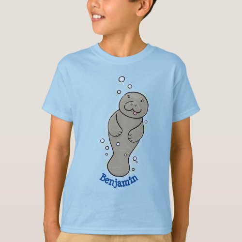 Cute baby manatee with bubbles illustration T_Shirt