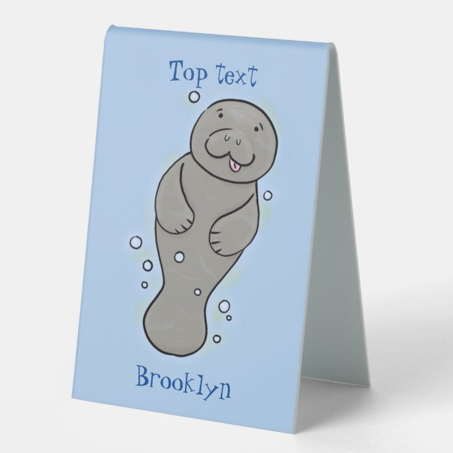 Cute baby manatee with bubbles illustration table tent (Front)