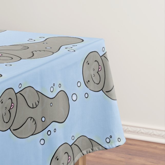 Cute baby manatee with bubbles illustration tablecloth (In Situ)
