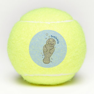 Cute baby manatee with bubbles illustration tennis balls