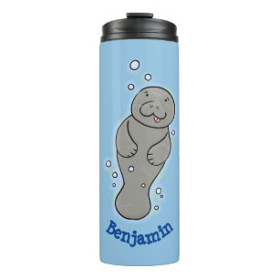 Cute baby manatee with bubbles illustration thermal tumbler