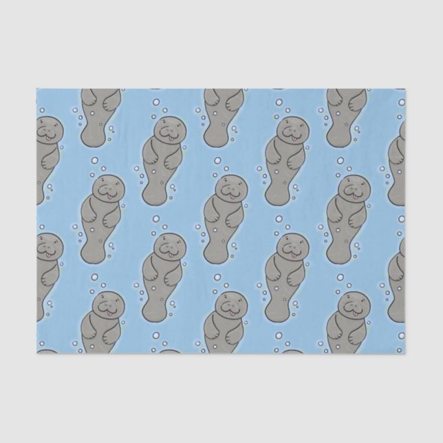Cute baby manatee with bubbles illustration tissue paper (Front)