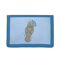 Cute baby manatee with bubbles illustration trifold wallet