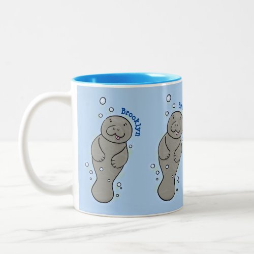 Cute baby manatee with bubbles illustration Two_Tone coffee mug