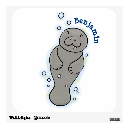 Cute baby manatee with bubbles illustration wall decal